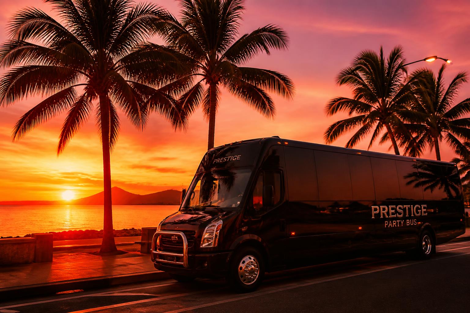 Party bus parked at sunset on Townsville's waterfront